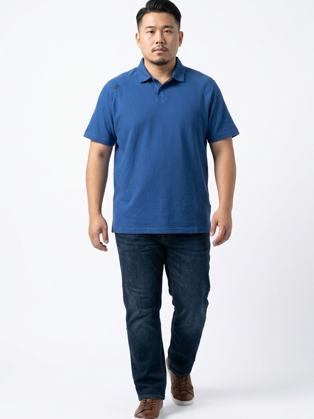 Rhone Delta Pique Men's XL Blue Polo Shirt Classic Short Sleeve 1/4 Golf Shirt